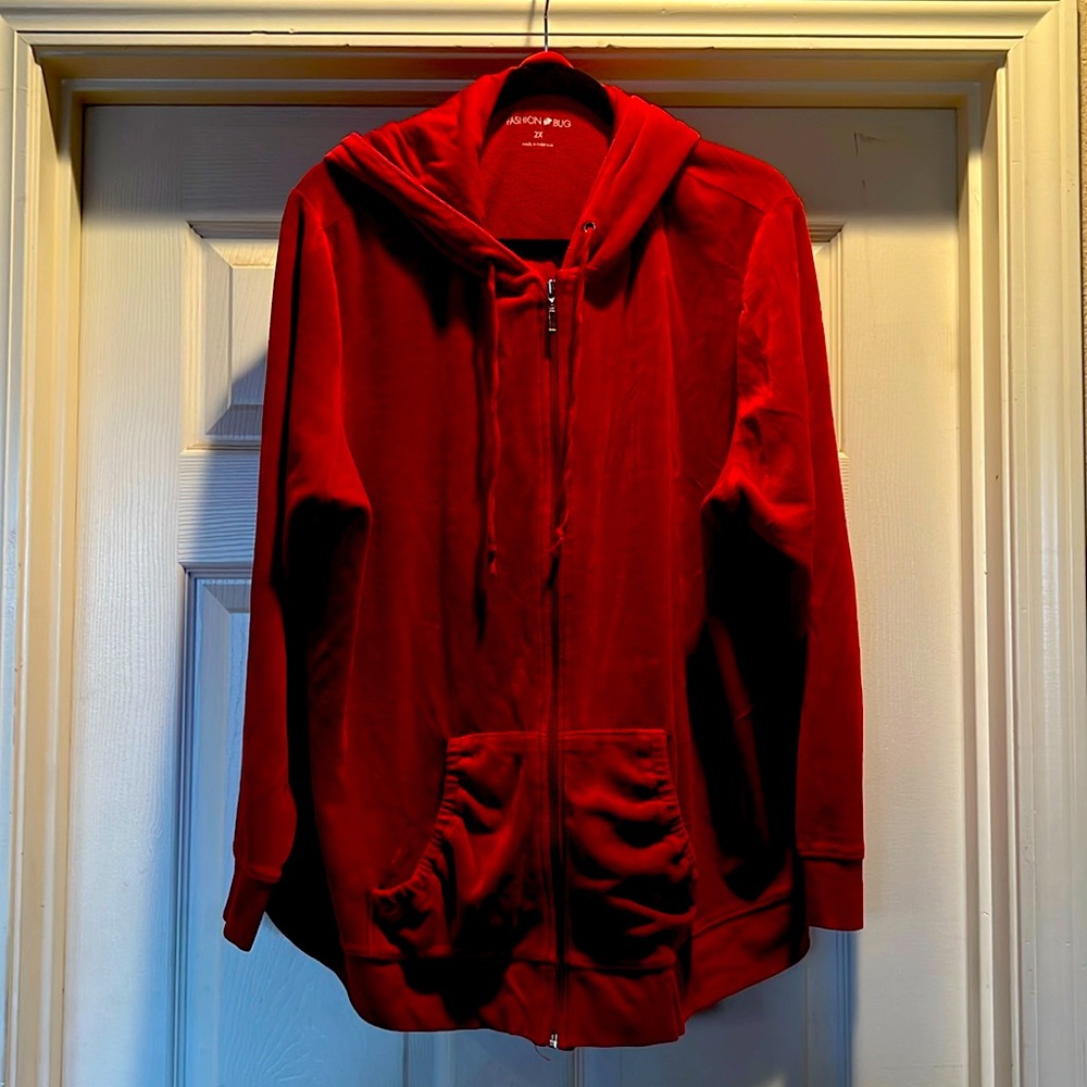 2x fashion bug red velour full-zip hoodie. EUC. Only worn a handful of times